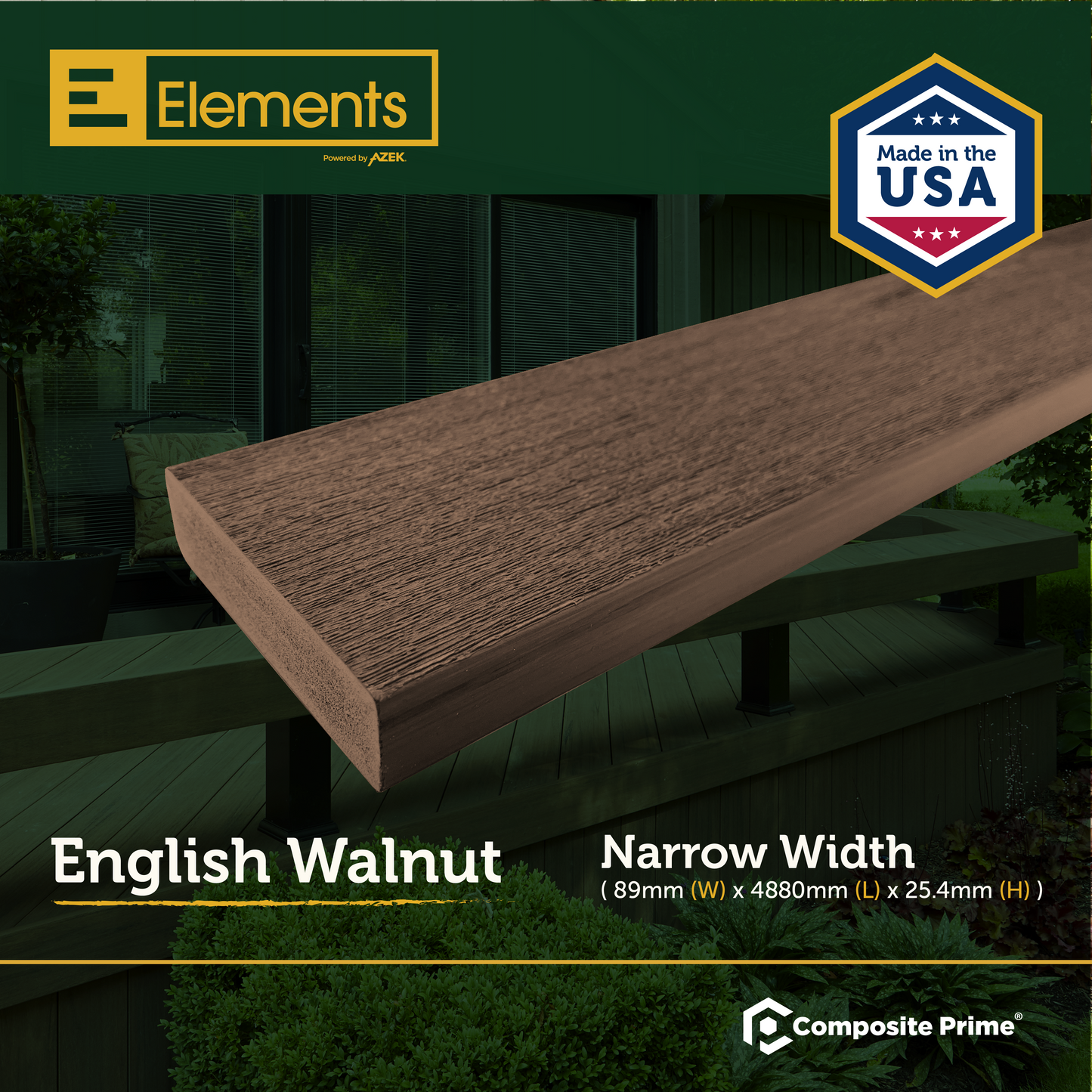 Elements Deck Board - Square Shouldered - 25 X 89 X 4880 (mm) - Weathered Teak
