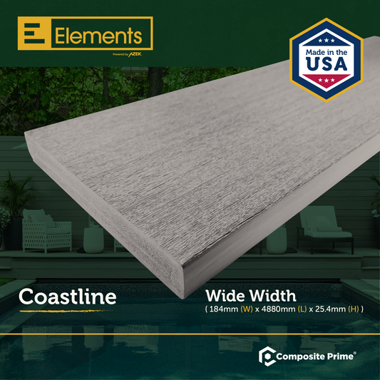 Elements Deck Board - Square Shouldered - 25 X 184 X 4880 (mm) - Coastline