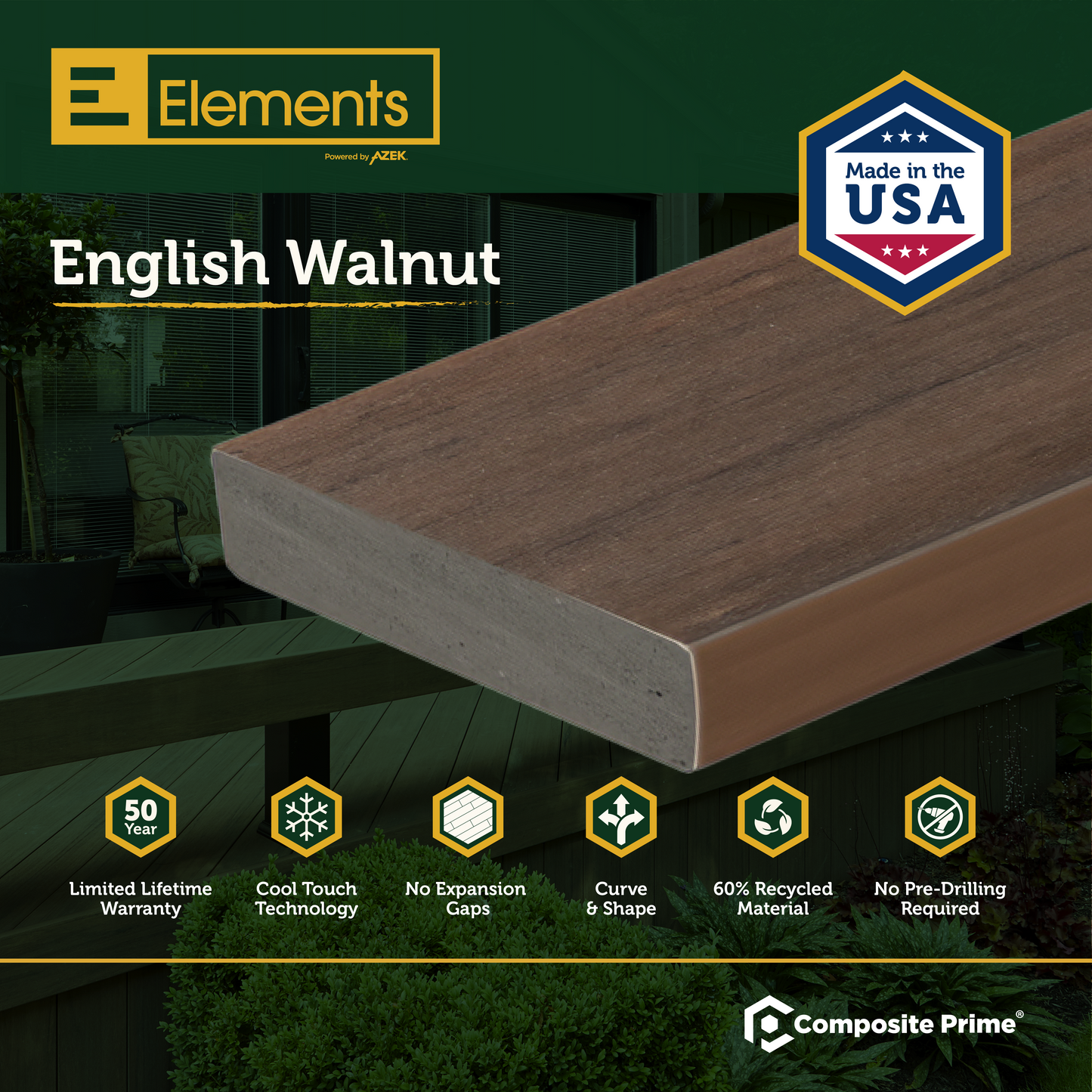 Elements Deck Board - Square Shouldered - 25 X 89 X 4880 (mm) - Weathered Teak