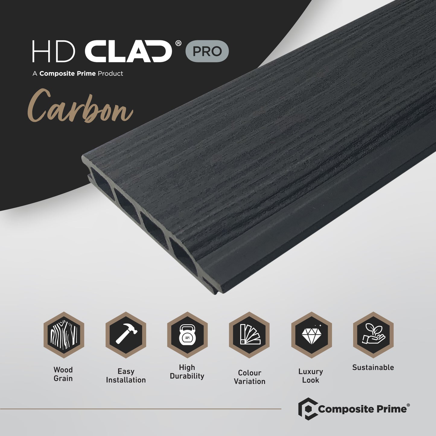 HD Clad Pro Carbon Cladding Board - 22x136x3600 (mm) FSC 100%