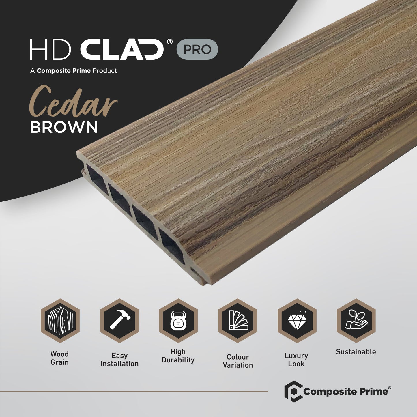 HD Clad Pro Cedar Brown Cladding Board - 22x136x3600 (mm) FSC 100%