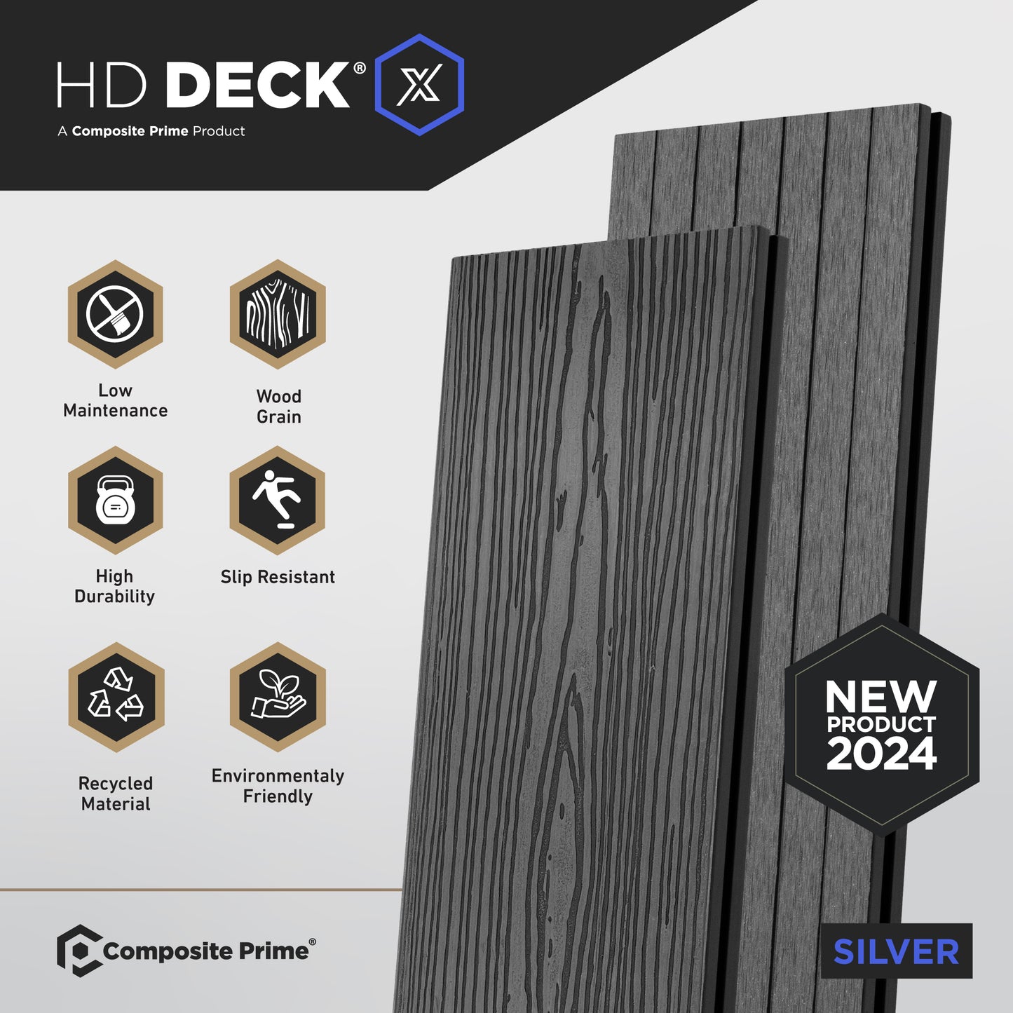 HD Deck X Silver Deckboard - 23x138x3600(mm) FSC 100%