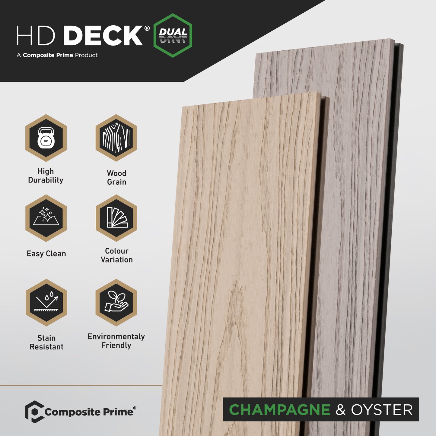 HD Deck Dual Champagne/Oyster Deckboard 22.5x143x3600 (mm) FSC 100%