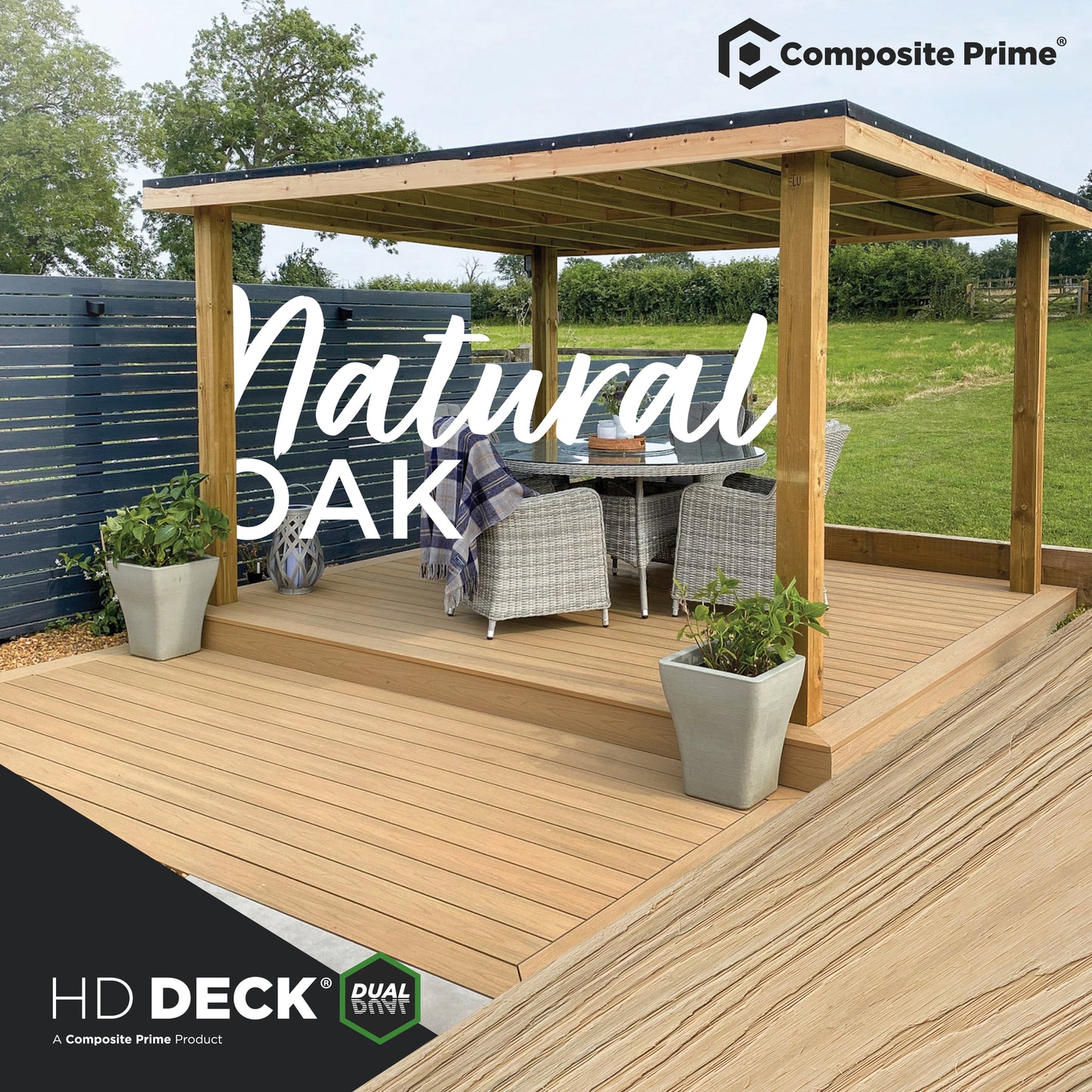 HD Deck Dual Natural Oak/Slate Deckboard 22.5x143x3600 (mm) FSC 100%