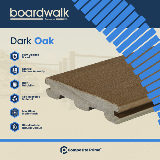 Boardwalk Deck Board - Grooved - 24 X 136 X 4880 (mm) - Dark Oak
