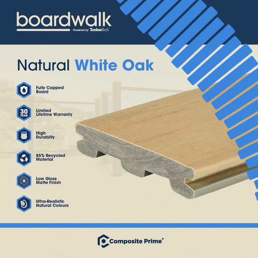 Boardwalk Deck Board - Grooved - 24 X 136 X 4880 (mm) - Natural White Oak