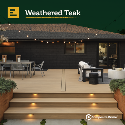 Elements Deck Board - Square Shouldered - 25 X 184 X 4880 (mm) - Weathered Teak