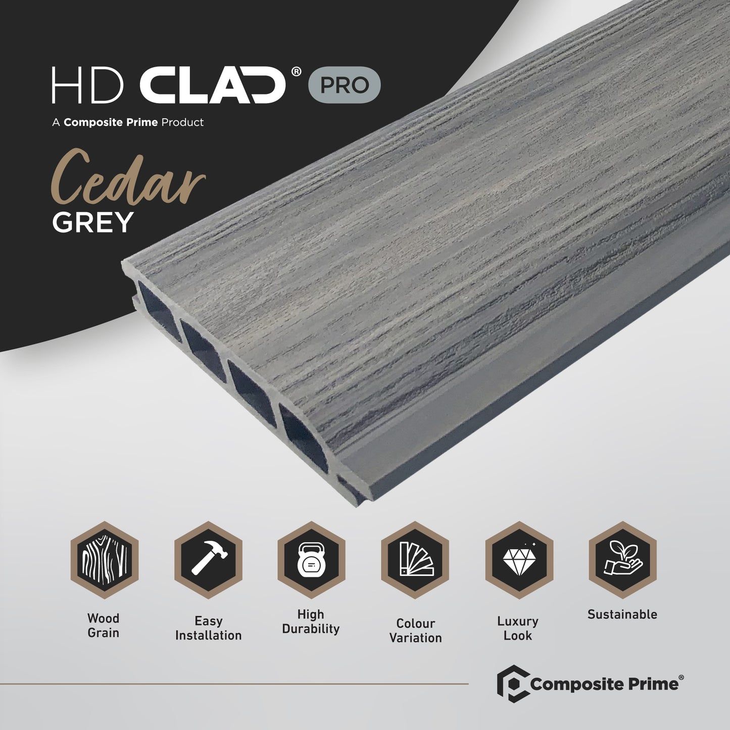 HD Clad Pro Cedar Grey Cladding Board - 22x136x3600 (mm) FSC 100%