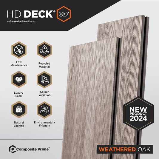 HD Deck 3D Plus Weathered Oak Deckboard - 25x146x3600 (mm) FSC 100%